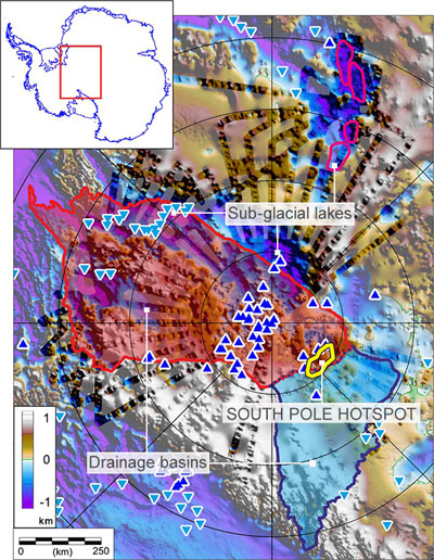 Bản đồ mô tả vị trí tảng đá nóng South Pole