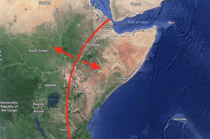 Hàng triệu năm nữa, Đông Phi có thể tách ra thành một lục địa mới, và một đại dương mới sẽ hình thành.