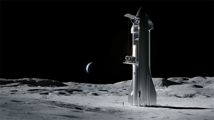 Đồ họa mô phỏng tàu đổ bộ Starship trên bề mặt Mặt Trăng