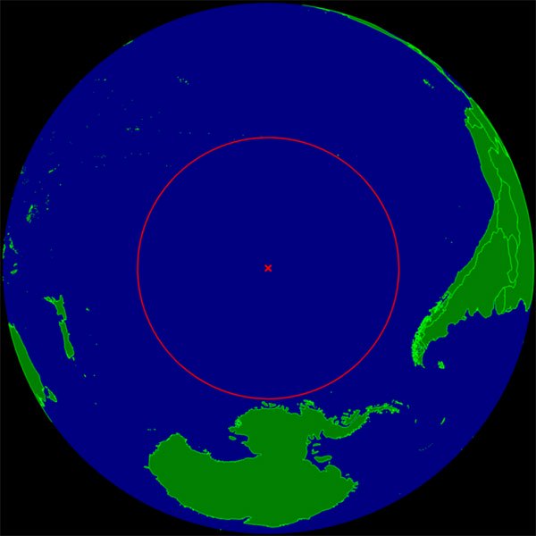 Vị trí của Point Nemo trên bản đồ Thái Bình Dương.