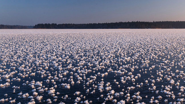 Ngẩn ngơ trước vẻ đẹp hoa băng trên mặt hồ xứ sở Bạch Dương