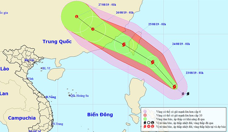 Vị trí và hướng di chuyển của bão Bailu.