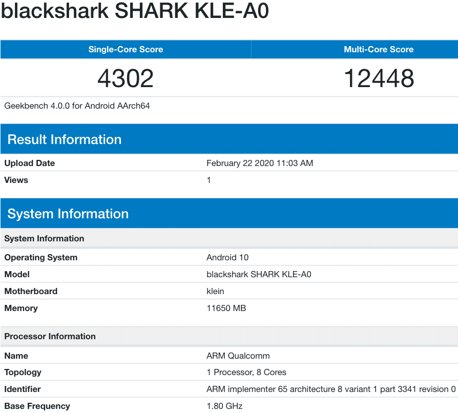 Black Shark 3 với RAM 12GB đạt điểm hiệu năng khủng trên Geekbench ảnh 2