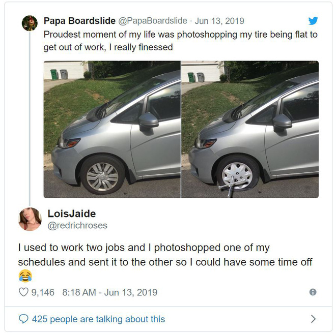 Chán đi làm, thanh niên Photoshop ảnh xe của mình bị thủng lốp để xin nghỉ - Ảnh 3.