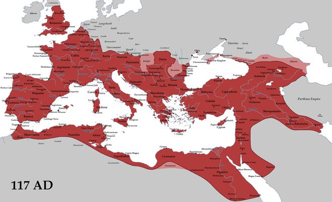 Năm 117 sau Công nguyên, thời điểm La Mã đạt tới đỉnh cao của mình, cùng với đó là sự phổ biến của tiếng Latin.