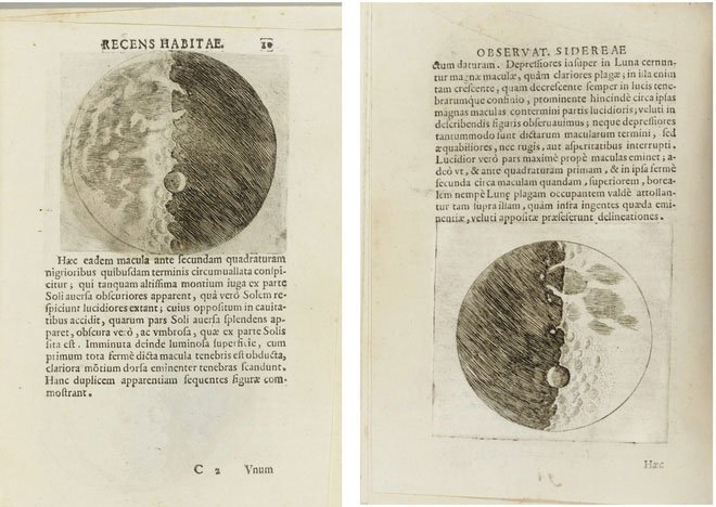 Vài trang sách trong quyển Sidereus Nuncius của Galileo bằng tiếng Latin.