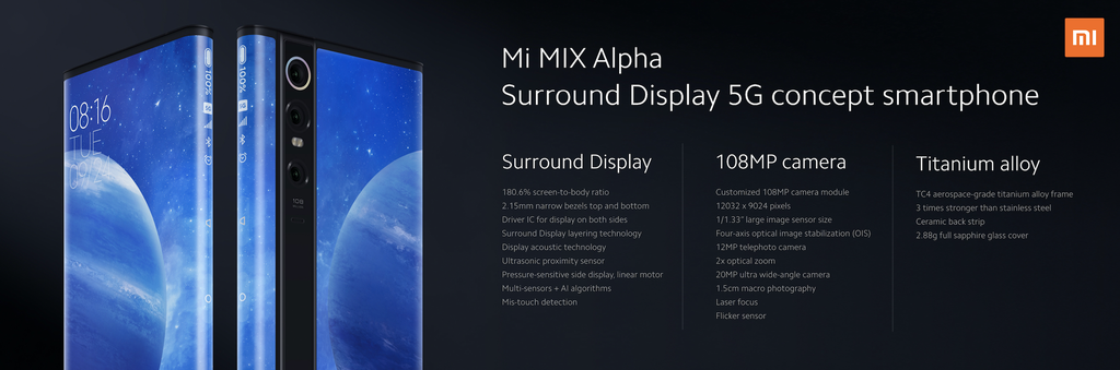 Mi MIX Alpha ra mắt: ‘quả bom’ thiết kế, màn hình quấn quanh, camera 108MP ảnh 6