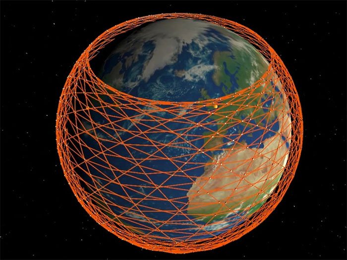 Ảnh mô phỏng mạng lưới vệ tinh của Starlink bao phủ gần như toàn bộ Trái đất.