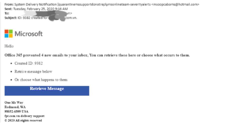 Cảnh báo tấn công lừa đảo nhắm vào lãnh đạo tập đoàn công nghệ Việt | CyRadar: Lãnh đạo một tập đoàn công nghệ lớn ở Việt Nam nhận được email giả mạo Microsoft | CyRadar cảnh báo tấn công lừa đảo qua email mạo danh Microsoft nhắm vào lãnh đạo DN công nghệ