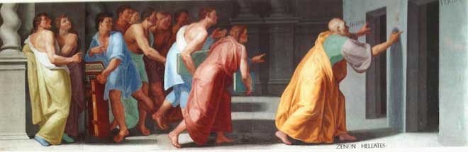 Zeno xứ Elea chỉ cho Giới trẻ cánh cửa dẫn tới Sự thật và Sai trái, bức họa vẽ bởi Pellegrino Tibaldi.