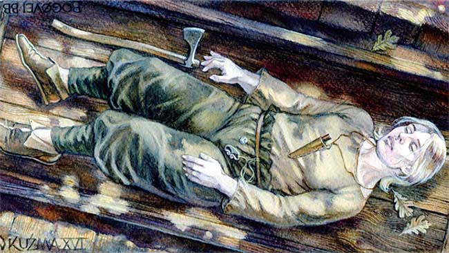 Minh họa nữ chiến binh được chôn cạnh một chiếc rìu trong ngôi mộ ở Đan Mạch.