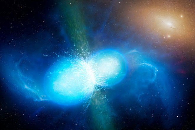 Minh họa của hai ngôi sao neutron hợp nhất.