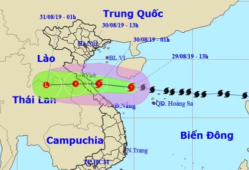 Dự báo đường đi và khu vực ảnh hưởng của bão của đài khí tượng Việt Nam.