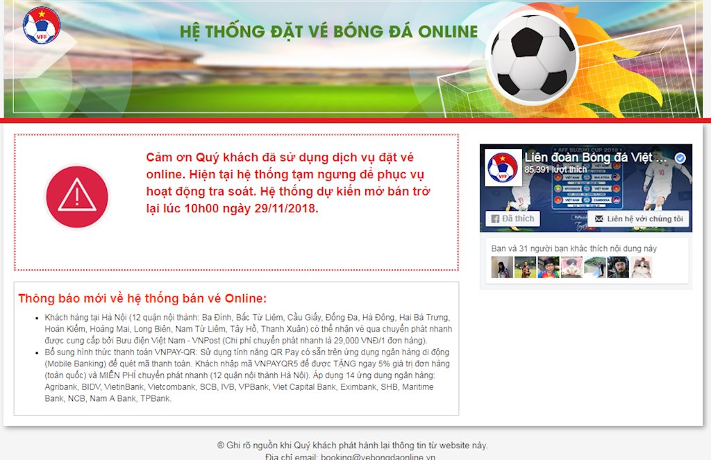 VFF: 10h hôm nay (29/11), tiếp tục bán vé online trận Việt Nam – Philippines