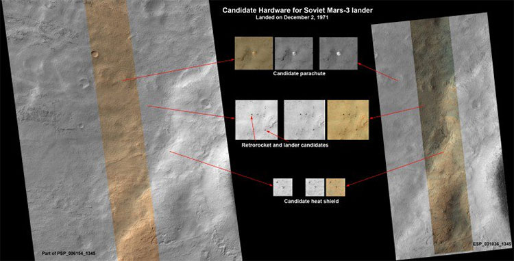 Hình ảnh từ MRO cho thấy những dấu vết về Mars 3.​
