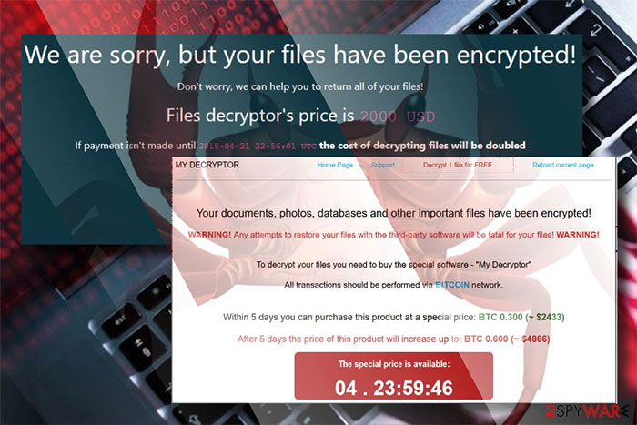 Virus thông báo tập tin đã bị mã hóa và yêu cầu thanh toán 2000 USD để được giãi mã.