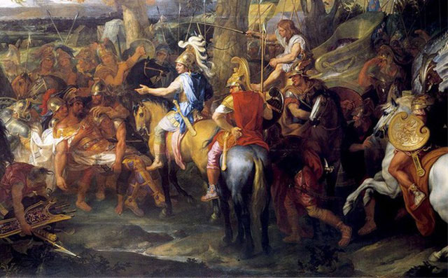 Tranh miêu tả Alexander Đại đế trên đường chinh phạt. 