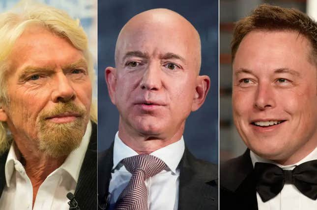 Ông Richard Branson (trái), Elon Musk (phải) và Jeff Bezos.