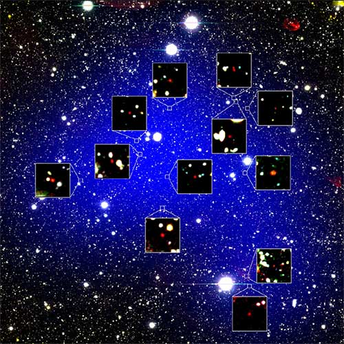 Ảnh chụp 12 thành viên trong cụm thiên hà Protocluster.