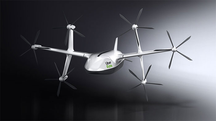 Mẫu drone giao đồ ăn sắp ra mắt của Uber.