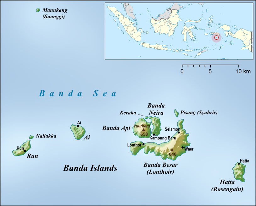 Bản đồ quần đảo Banda Islands. Ảnh: Lencer/Wikimedia Commons.